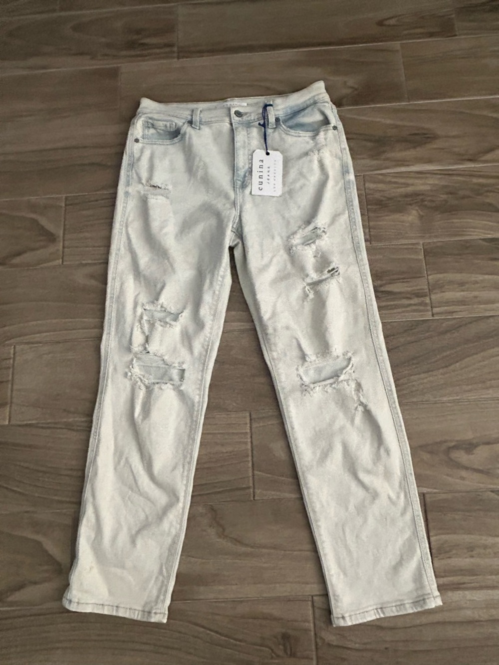 eunina Rocky Super High-Rise Boyfriend Distressed Jeans | Size 7